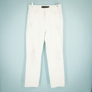 Alexander Wang Size 27 Cult White Ripped Distressed Button Zip Straight Leg 100%